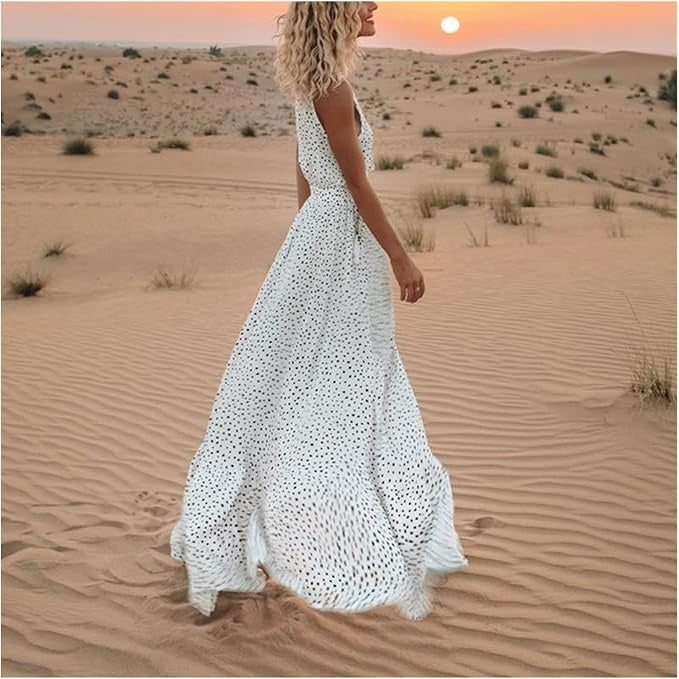 Noa - Robe Maxi à Pois avec Décolleté en V - Élégance Bohémienne