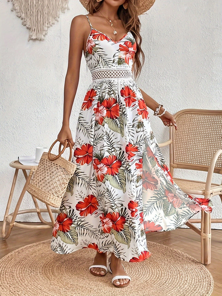 Robe Maxi Florale à Bretelles en V - Érable