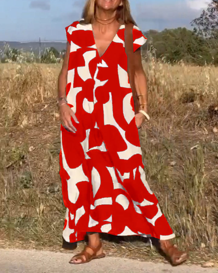 Elowen - Robe sans manches à motif géométrique asymétrique