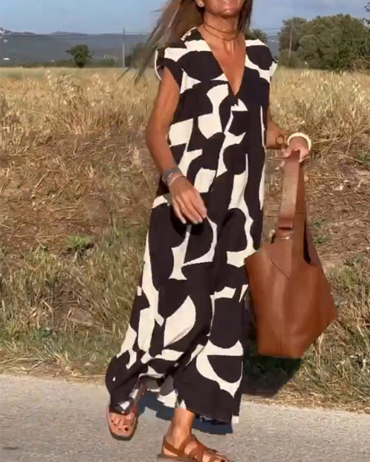 Elowen - Robe sans manches à motif géométrique asymétrique