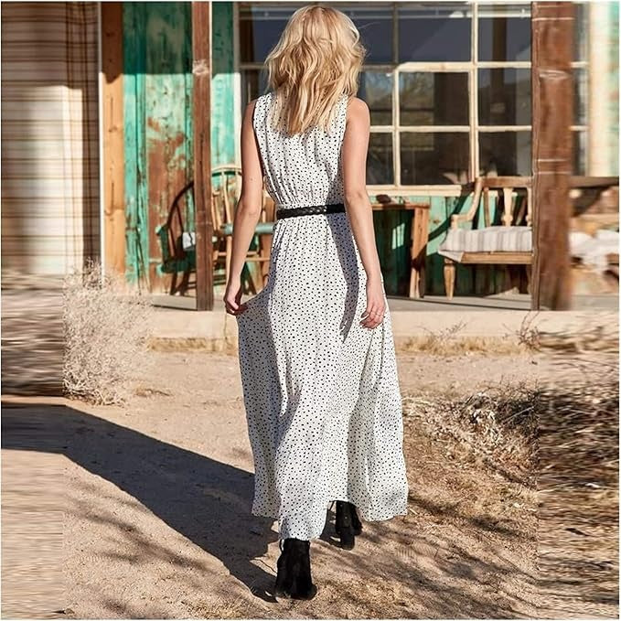Noa - Robe Maxi à Pois avec Décolleté en V - Élégance Bohémienne
