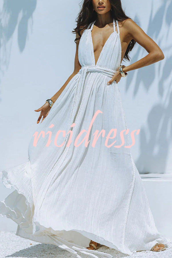 Faelina – Maxi Bandage Halter Dress with Open Back