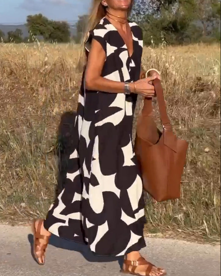 Elowen - Robe sans manches à motif géométrique asymétrique