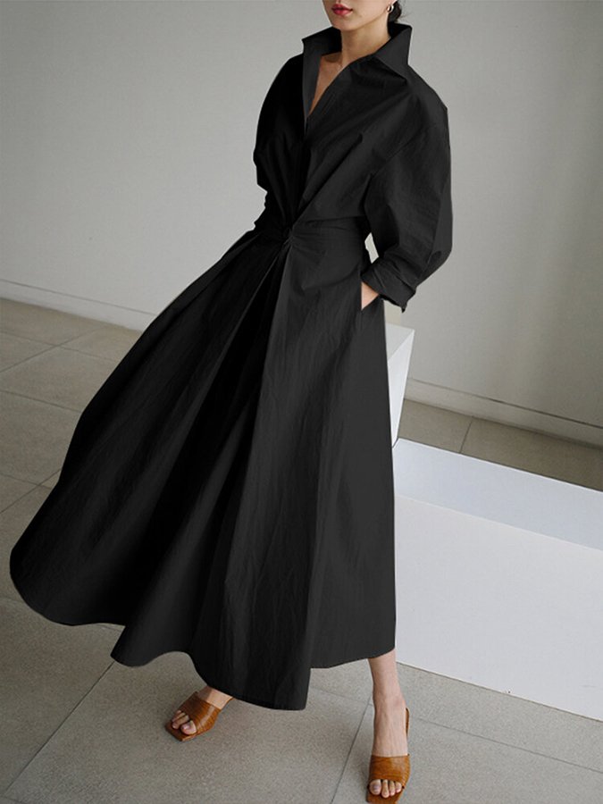 Brynn - Robe A-Line Évasée avec Col Polo Élégant