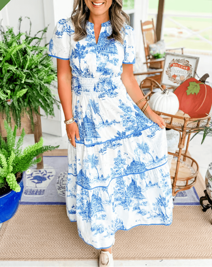Solene - V-Neck Floral Maxi Dress in Boho Chic Style