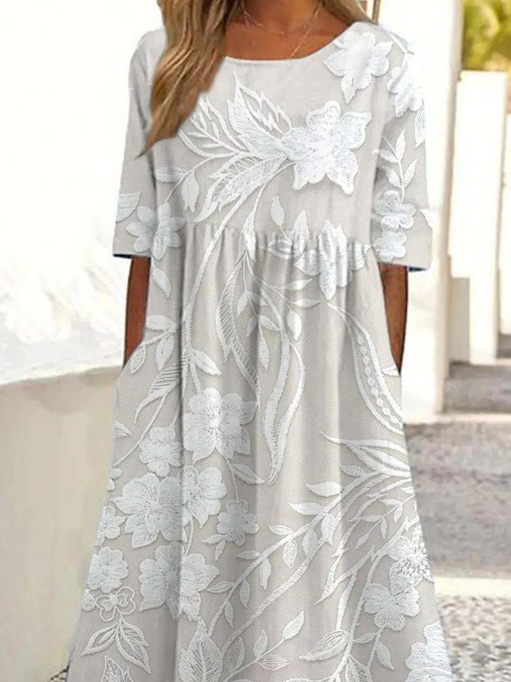 Dovie - Robe Longue à Motif Floral Classique avec Manches 3/4