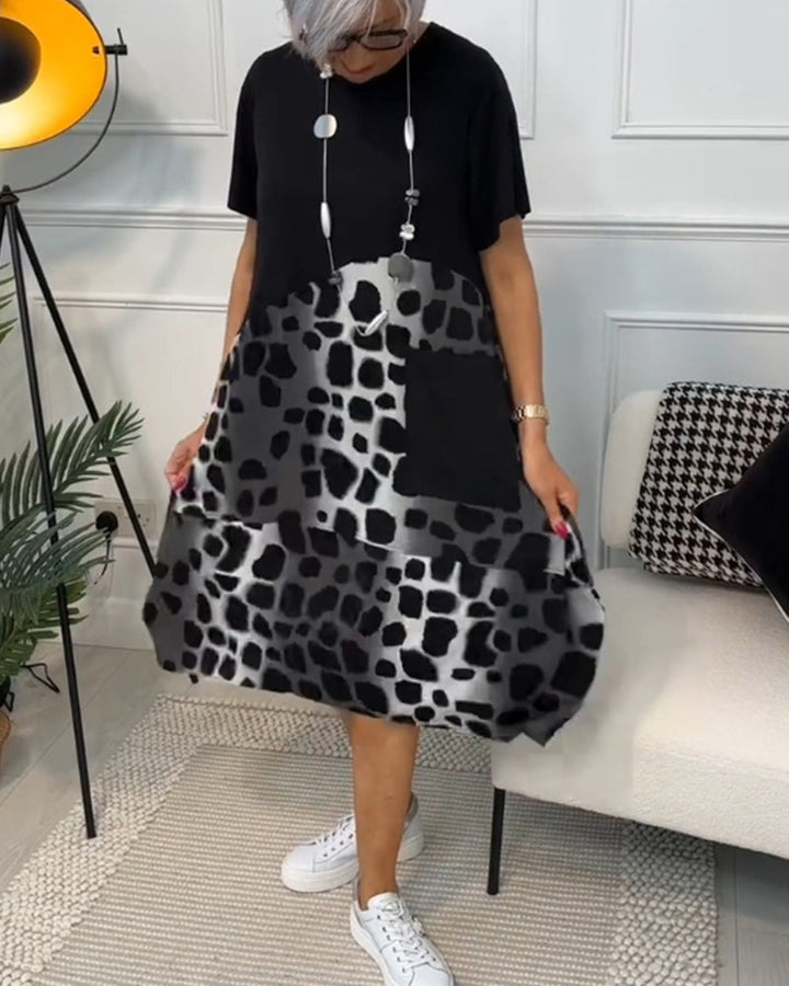 Allison - Élégante robe midi à manches courtes avec imprimé léopard