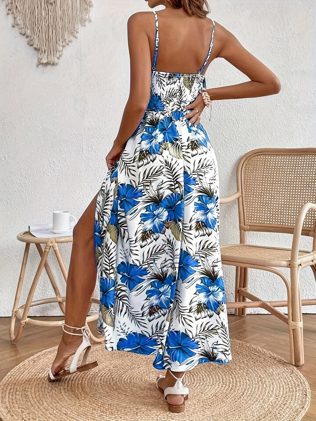 Robe Maxi Florale à Bretelles en V - Érable