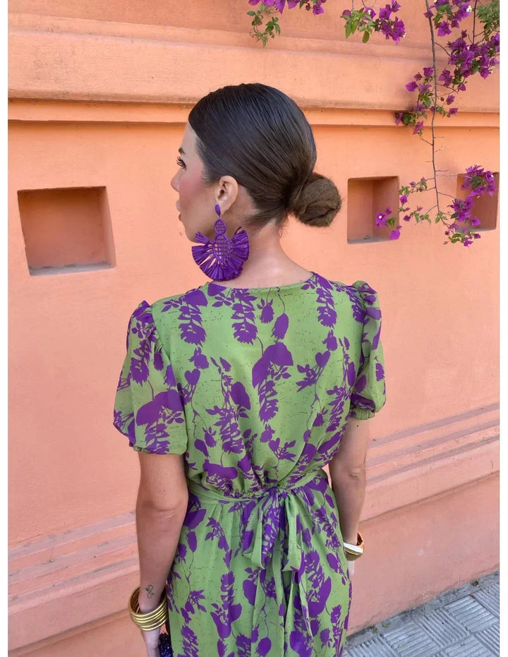 Lucinda - Robe boho à col en V avec plissé floral
