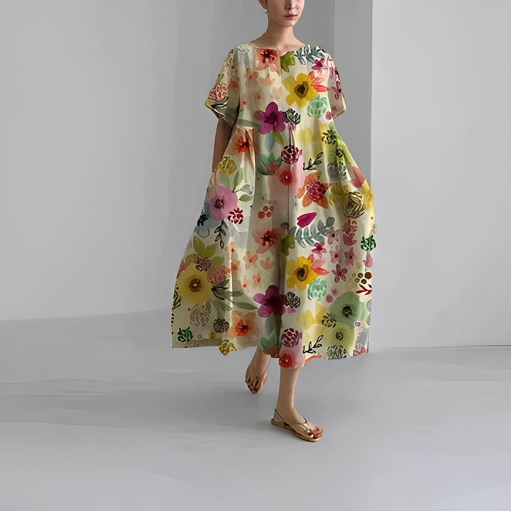Daisy - Robe maxi fluide rétro avec volants généreux