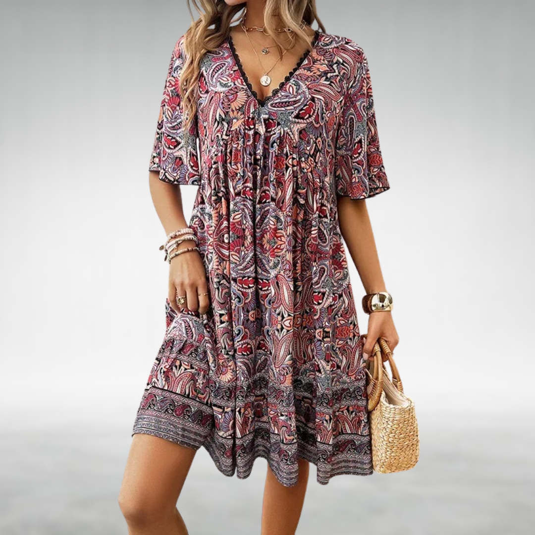 Saylor - Robe d'été bohème à imprimé paisley en décolleté en V