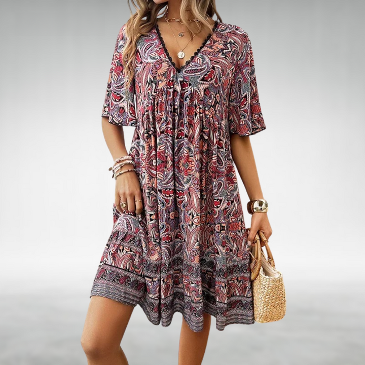 Saylor - Robe d'été bohème à imprimé paisley en décolleté en V