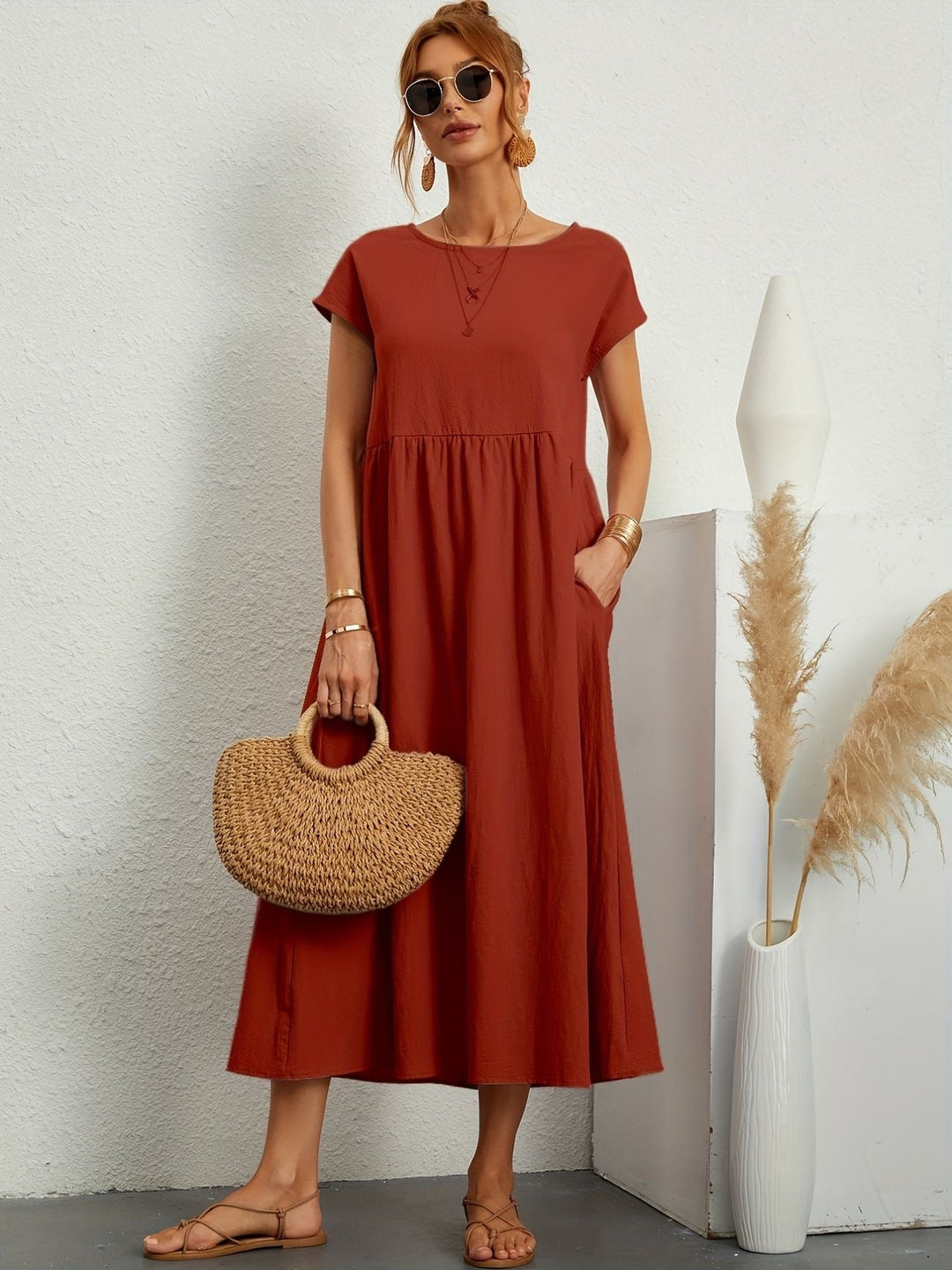 Kimber - Robe Midi Décontractée à Col Rond