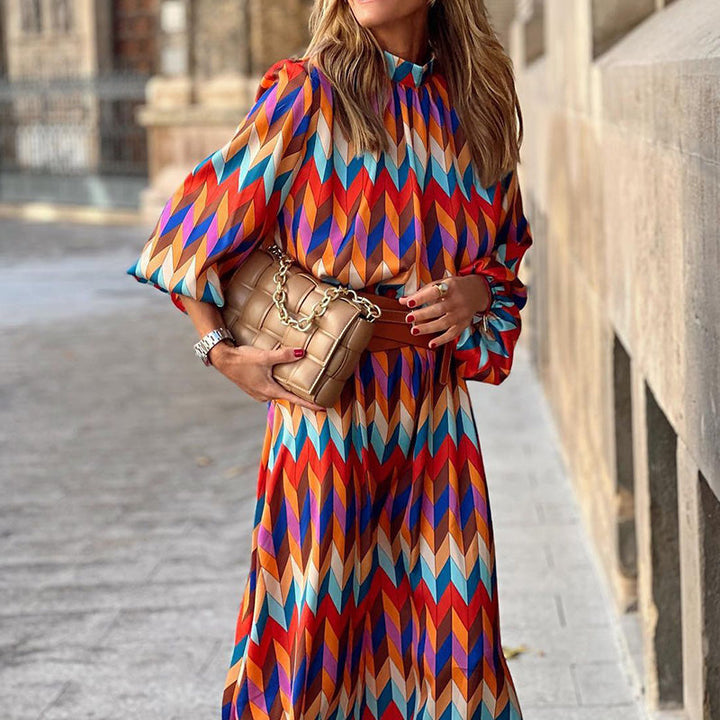 Kaia - Long Evening Dress with Geometric Prints
