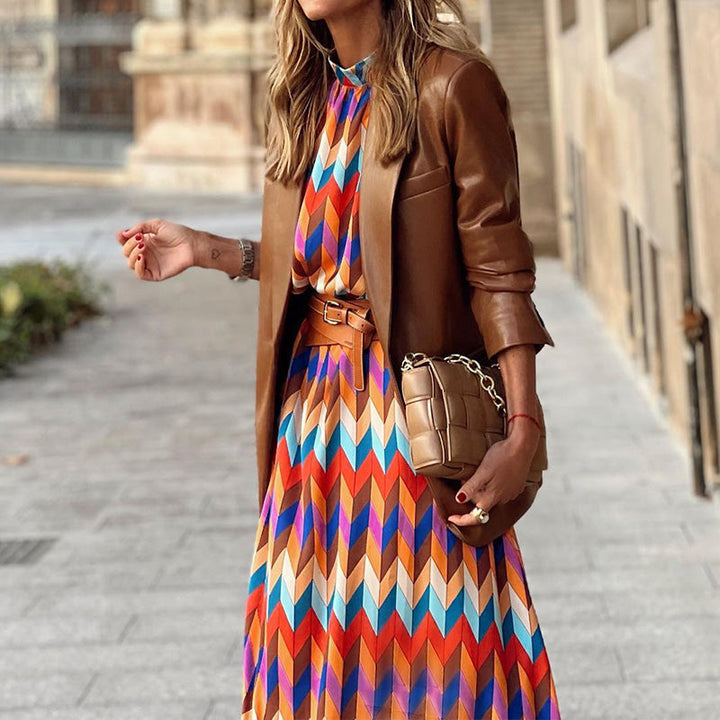 Kaia - Long Evening Dress with Geometric Prints