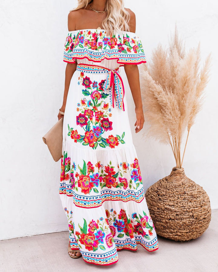Oceana - Long Printed Dress with Laces