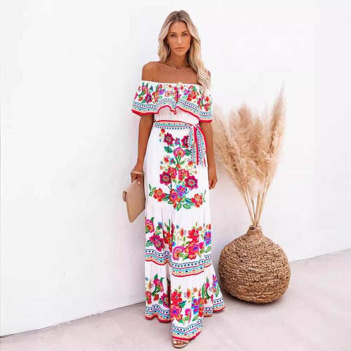 Oceana - Long Printed Dress with Laces