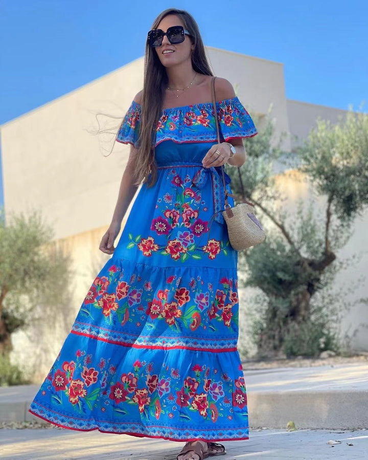 Oceana - Long Printed Dress with Laces