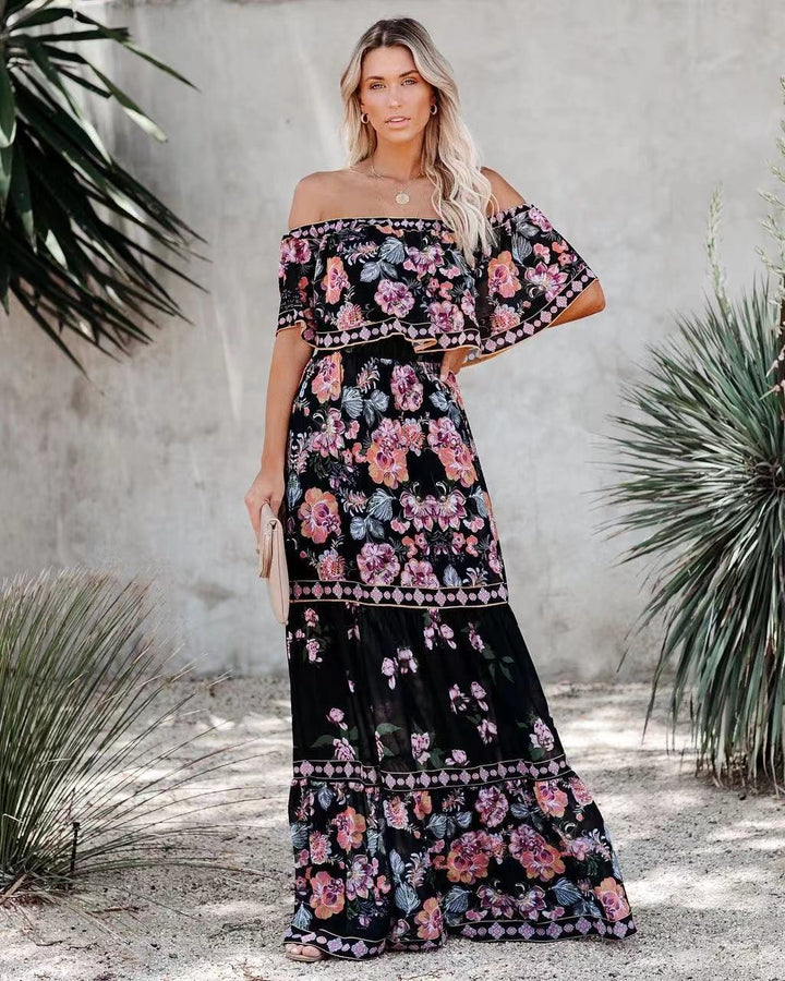 Oceana - Long Printed Dress with Laces