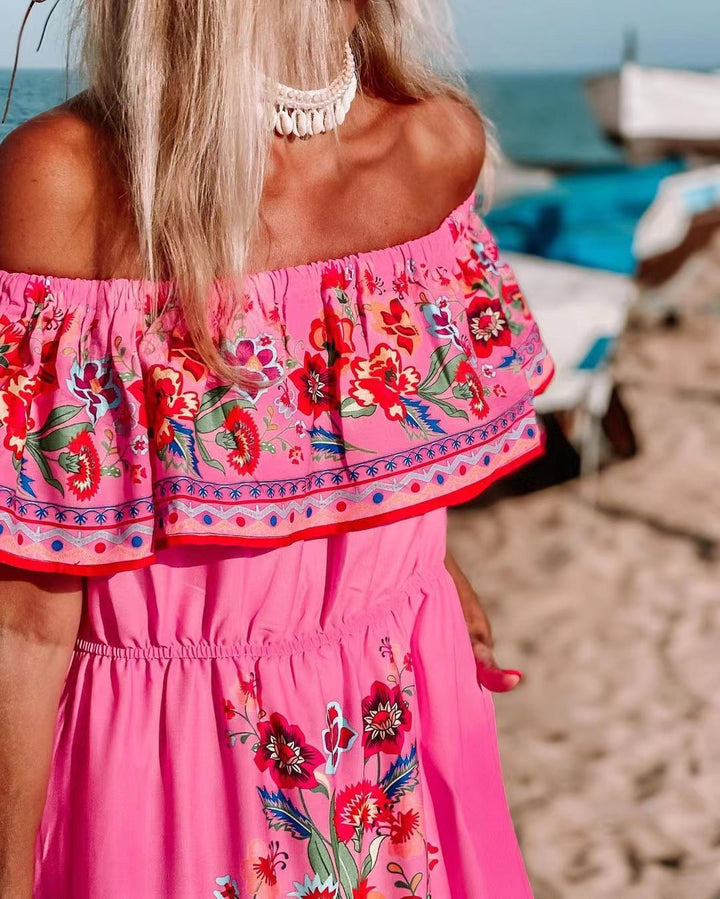 Oceana - Long Printed Dress with Laces