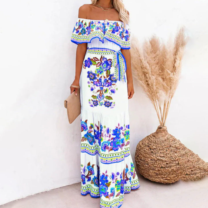 Oceana - Long Printed Dress with Laces