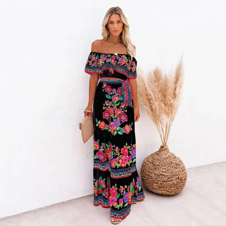 Oceana - Long Printed Dress with Laces