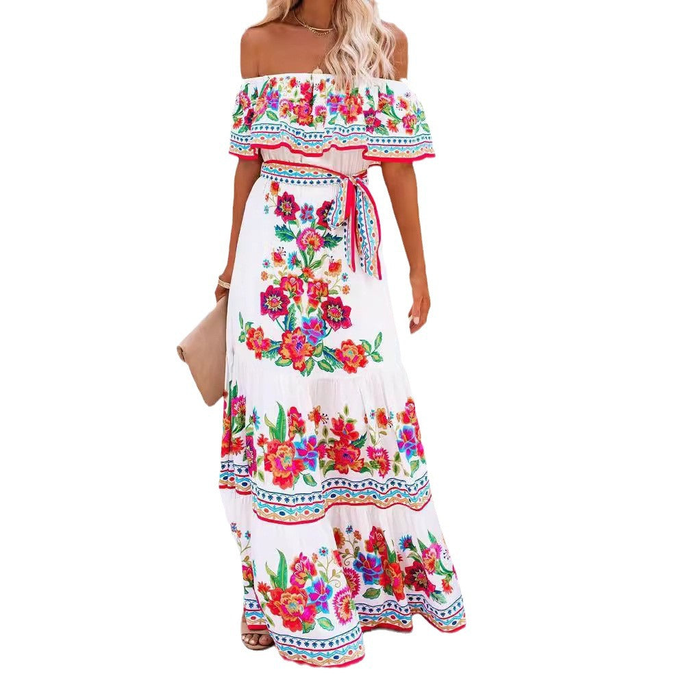 Oceana - Long Printed Dress with Laces