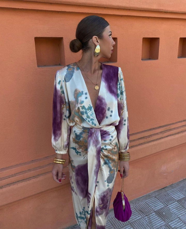 Davina - Robe Maxi Élégante à Manches Longues avec Décolleté en V