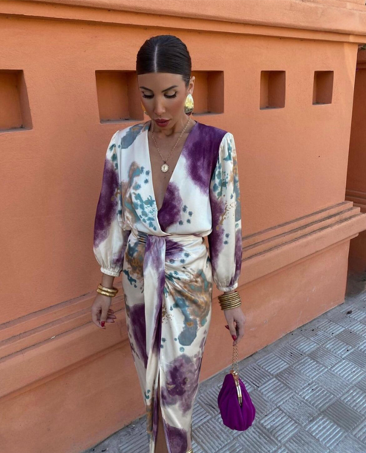 Davina - Robe Maxi Élégante à Manches Longues avec Décolleté en V