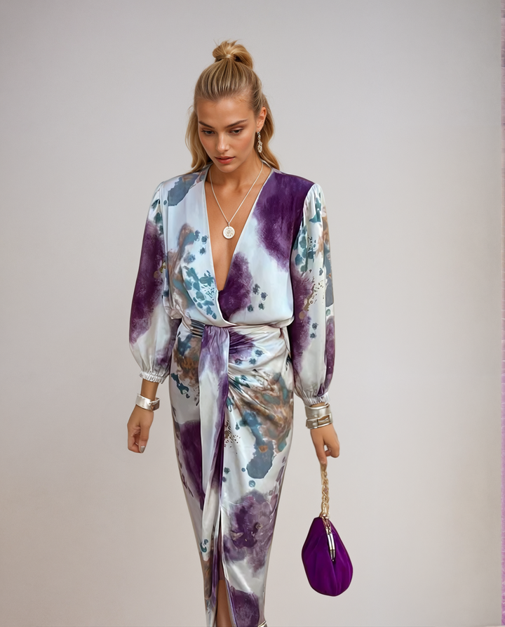 Davina - Robe Maxi Élégante à Manches Longues avec Décolleté en V