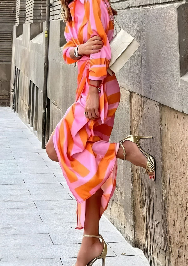 Olivia – Robe Chemise Ajustée à la Taille avec Imprimé
