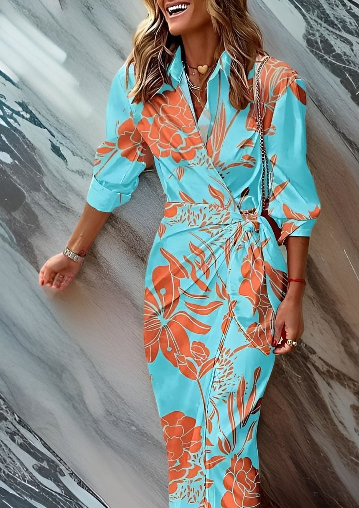 Olivia – Robe Chemise Ajustée à la Taille avec Imprimé