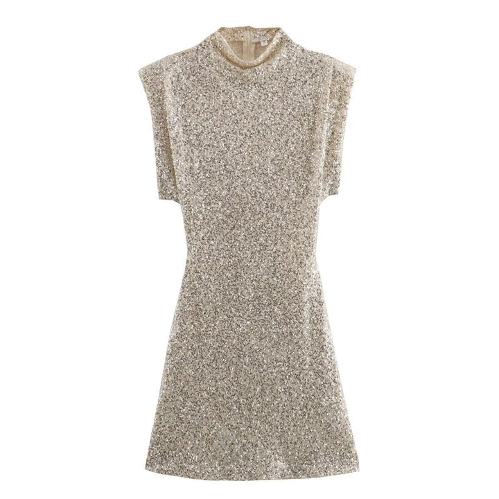 Halle - Mini Robe Slim à Paillettes avec Col Rond