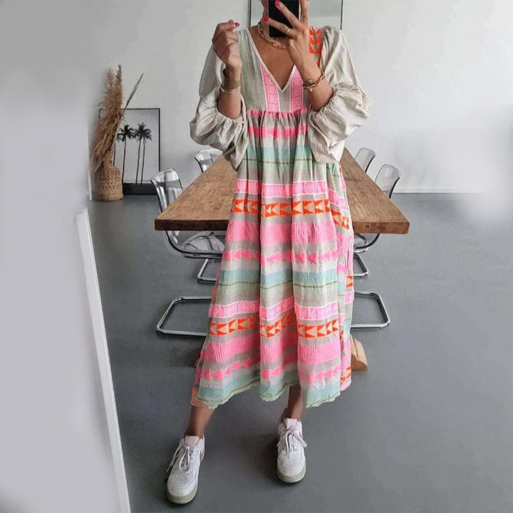 Ziggy - Robe maxi à manches bouffantes et décolleté en V rétro
