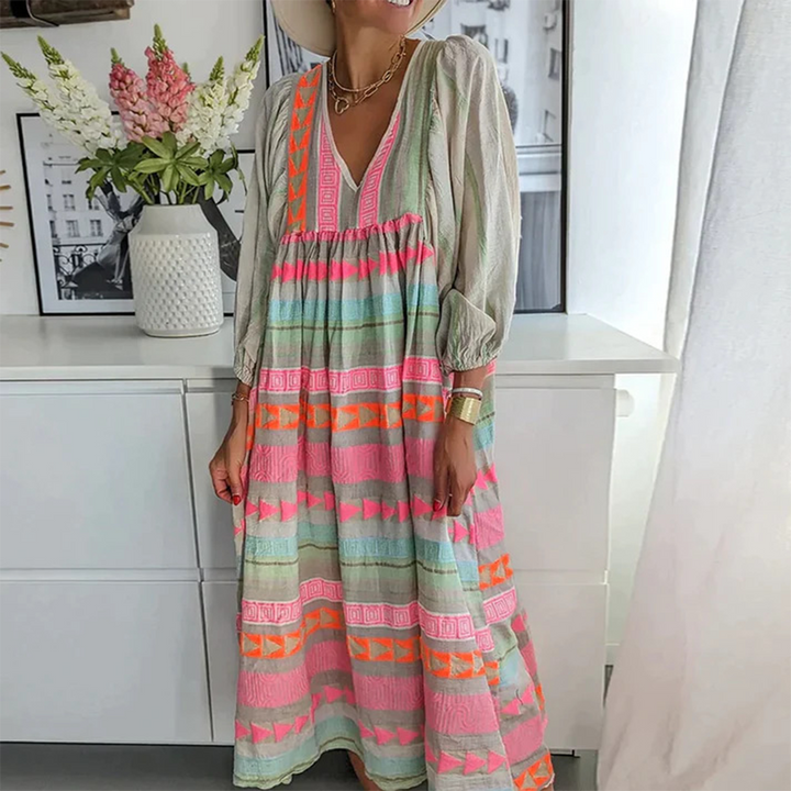 Ziggy - Robe maxi à manches bouffantes et décolleté en V rétro