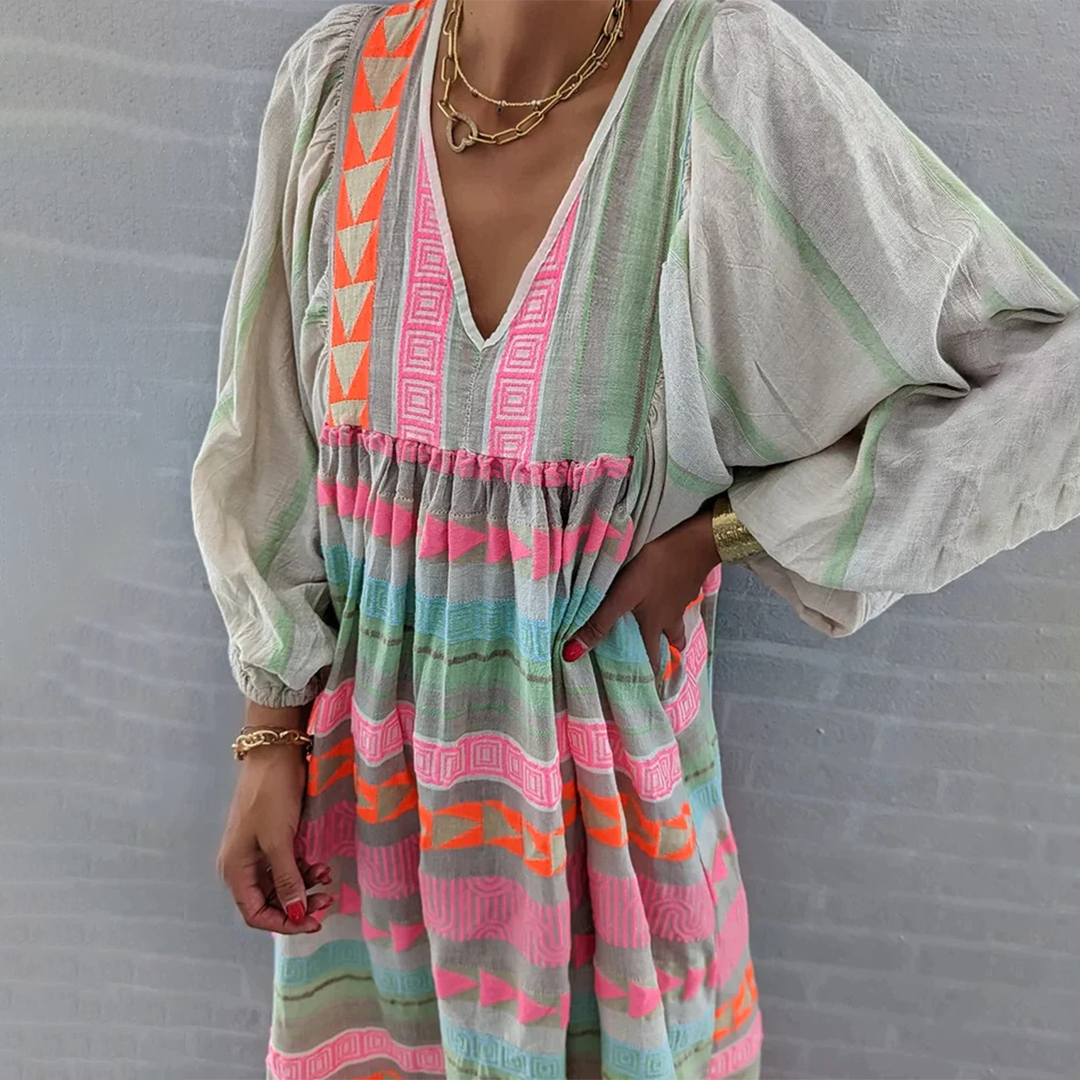 Ziggy - Robe maxi à manches bouffantes et décolleté en V rétro