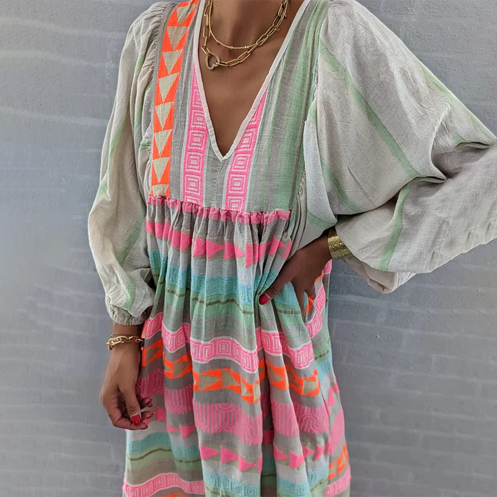 Ziggy - Robe maxi à manches bouffantes et décolleté en V rétro