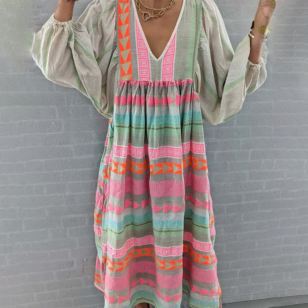 Ziggy - Robe maxi à manches bouffantes et décolleté en V rétro