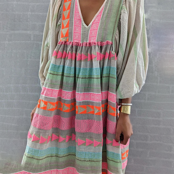 Ziggy - Robe maxi à manches bouffantes et décolleté en V rétro