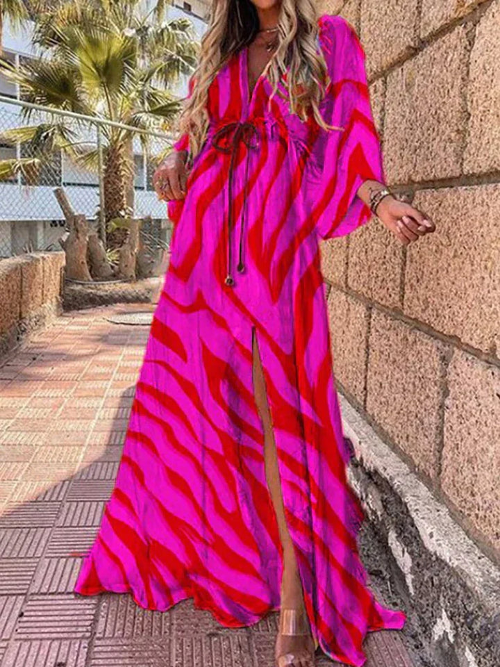 Lara - Robe Boho Rouge avec Imprimé Audacieux