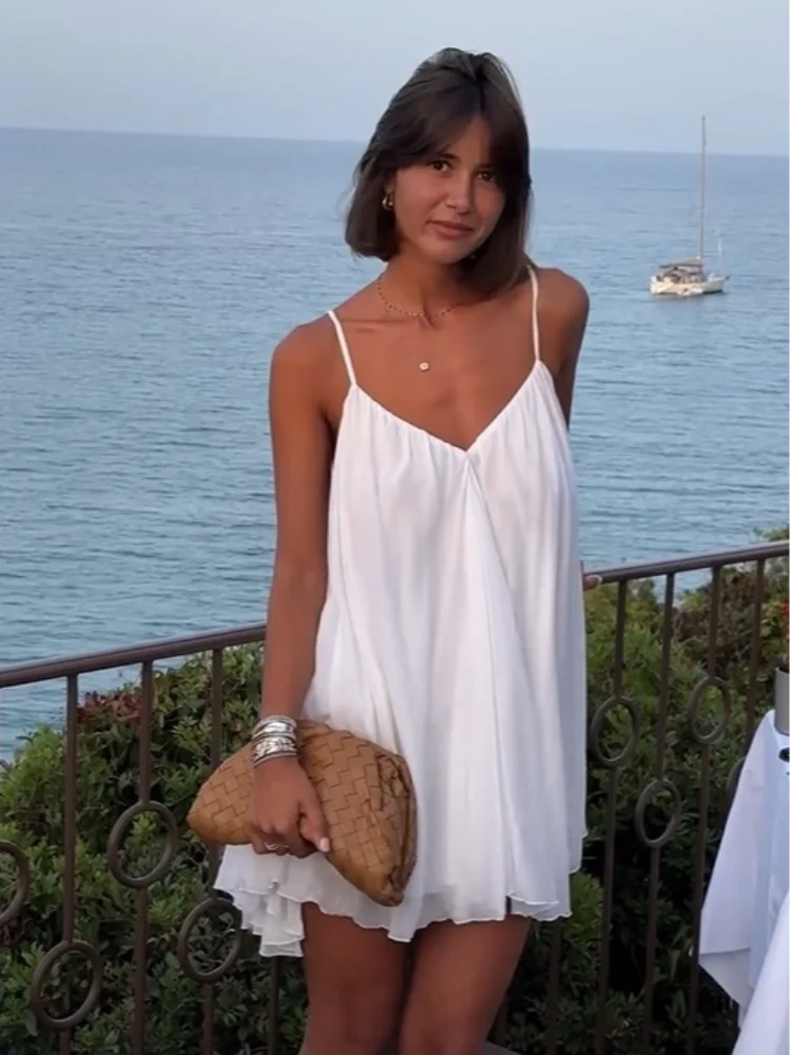 Olive - Mini Plissée V-Neck Beach Dress