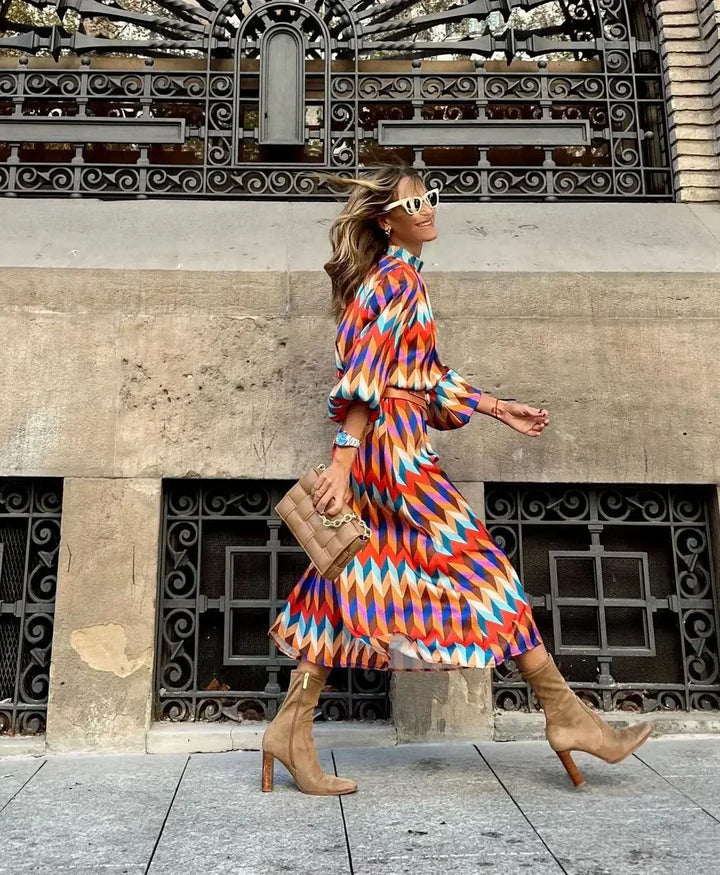 Kaia - Long Evening Dress with Geometric Prints