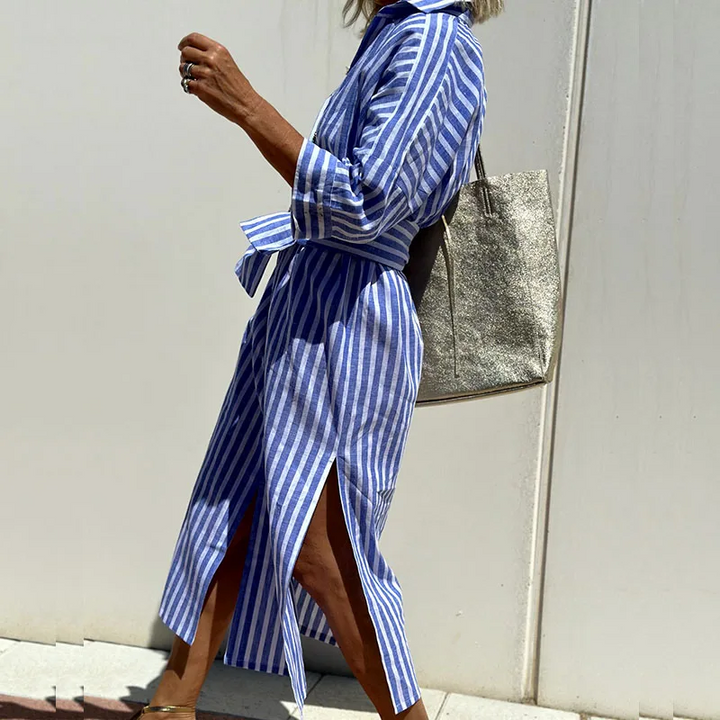 Hazel - Sophisticated Striped Midi Comfort Robe