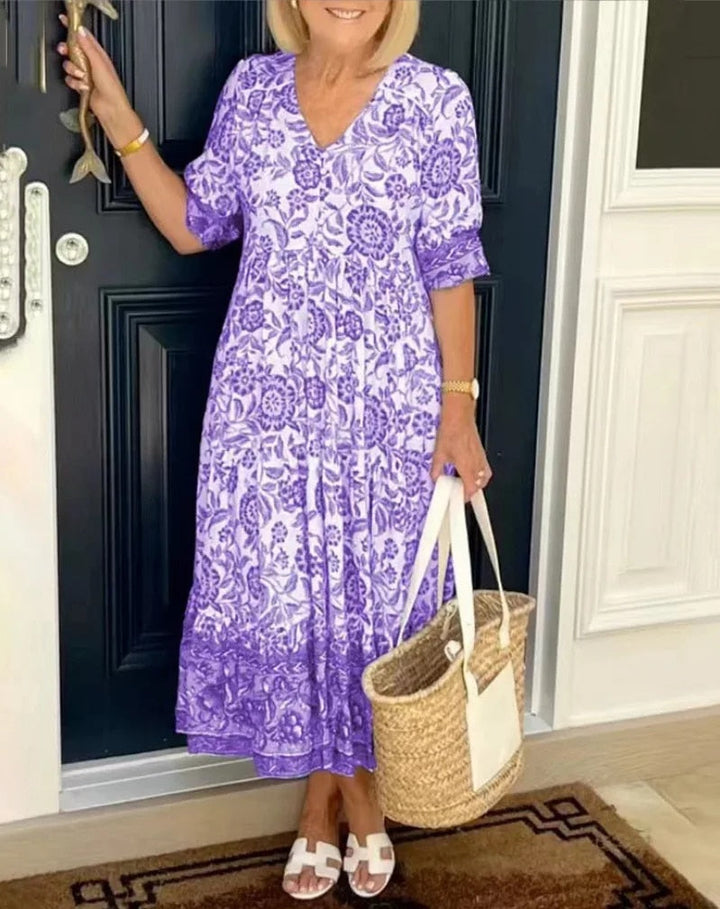 Luna - Élégante Robe Florale à V-Cou