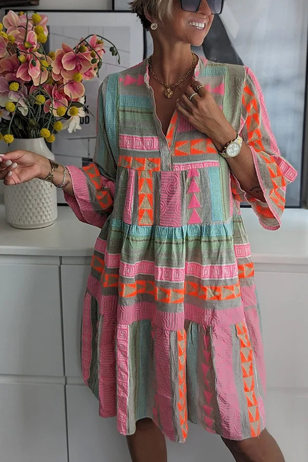 Ava - Élégante robe d'été en coton et chanvre à col en V