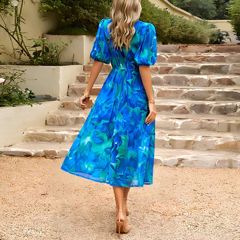Everly - Robe Midi Vintage Glam avec Manches Lanternes