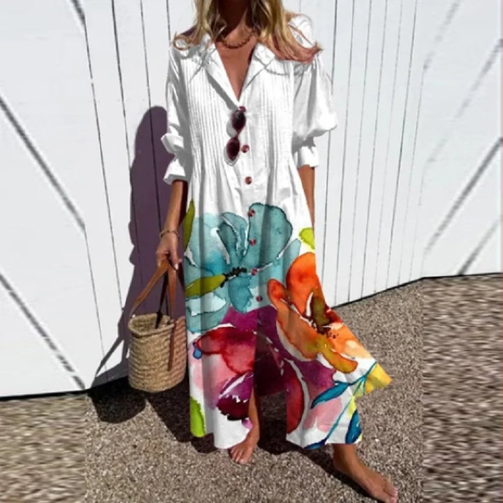 Cassidy - Robe Maxi Bohème à Manches Bouffantes