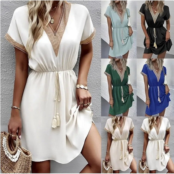 Josephine - Robe Boho Chic à Col V avec Ceinture Élévatrice