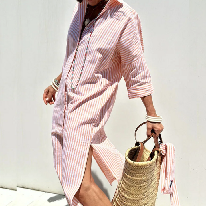 Hazel - Sophisticated Striped Midi Comfort Robe
