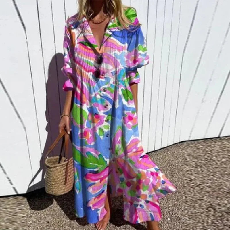 Cassidy - Robe Maxi Bohème à Manches Bouffantes